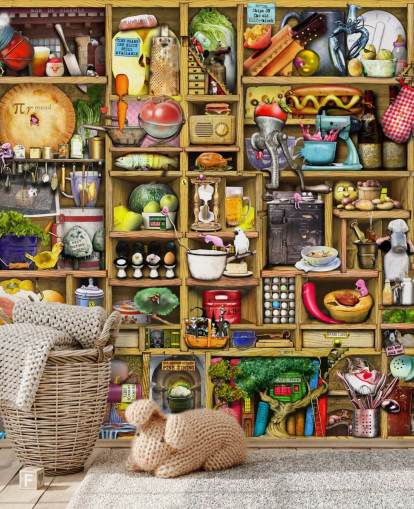 mural de pared de estantes de cocina