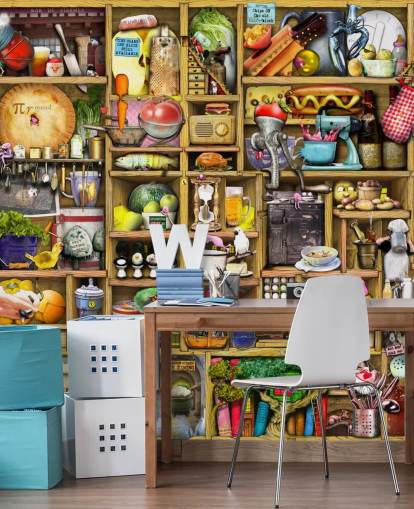 mural de pared de estantes de cocina