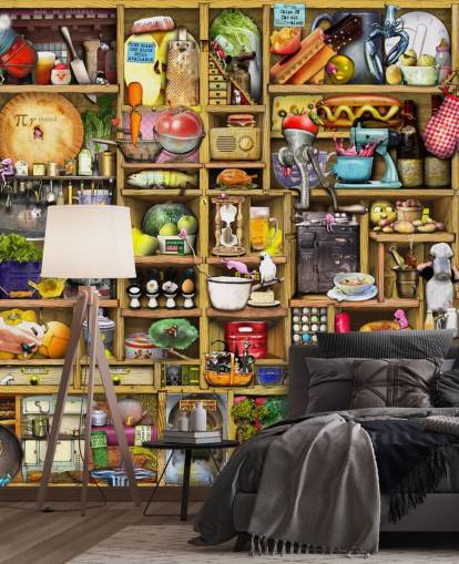 mural de parede de prateleiras de cozinha