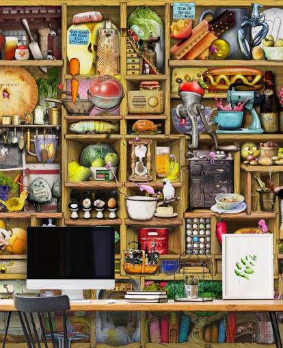 Wandbild mit Küchenregalen