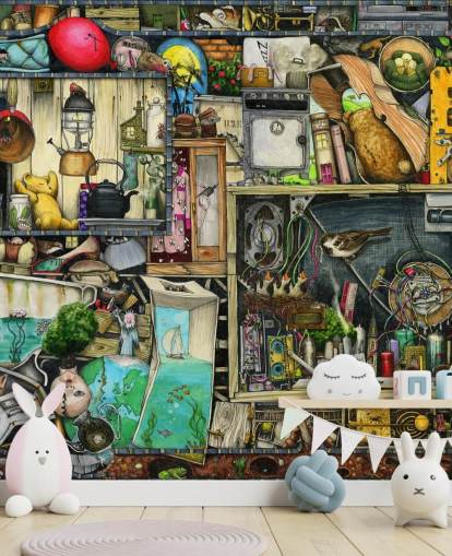 papel de parede de estantes de livros peculiares