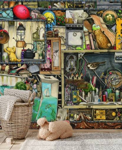 papel de parede de estantes de livros peculiares