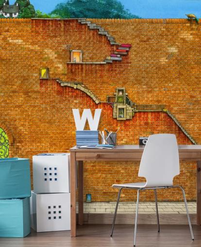 væg med trapper på siden tapet