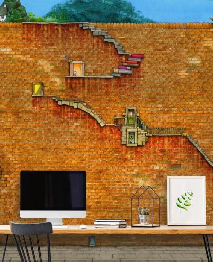 mur avec escaliers sur le côté papier peint