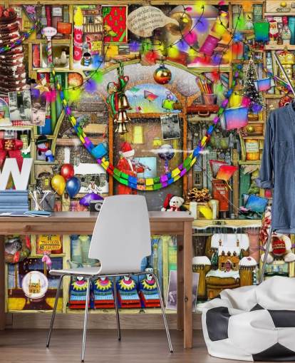 kerst boekenplank behang