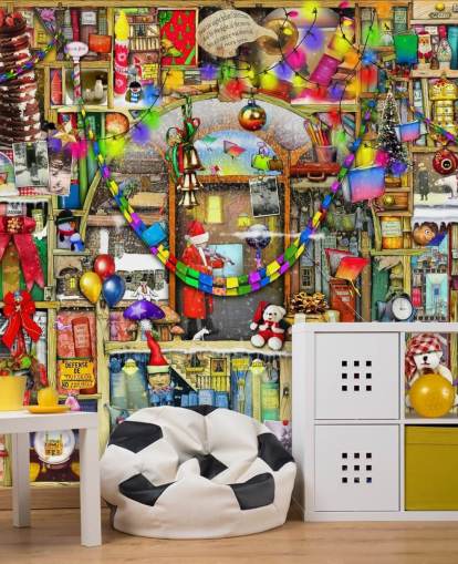 papel pintado de estantería navideña