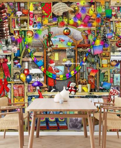 kerst boekenplank behang