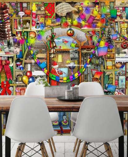 kerst boekenplank behang