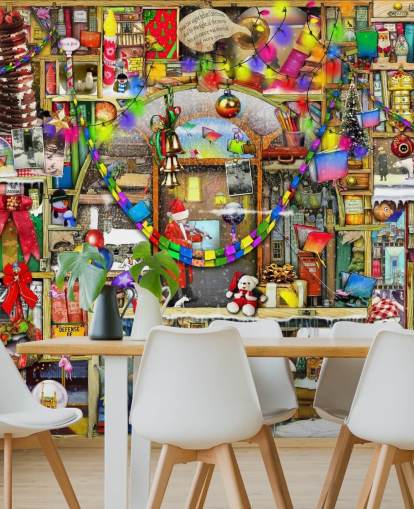 kerst boekenplank behang