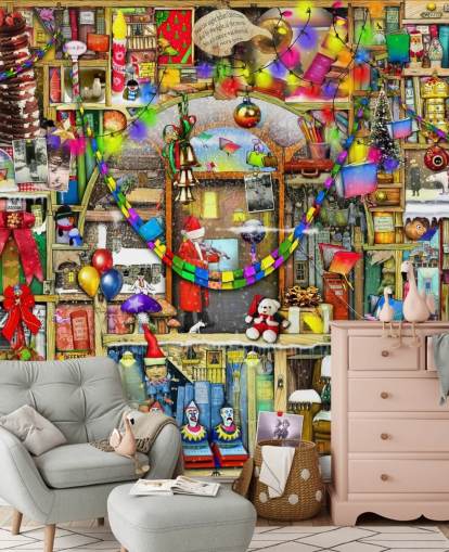 kerst boekenplank behang