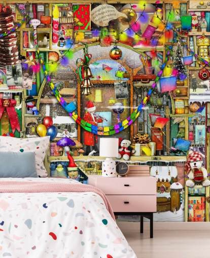 christmas bookshelf wallpaper