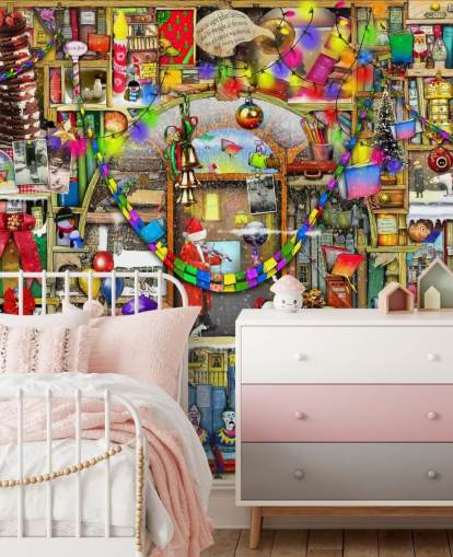 christmas bookshelf wallpaper