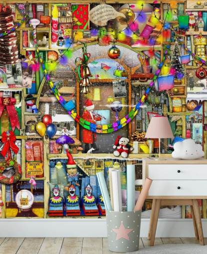 christmas bookshelf wallpaper