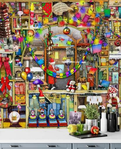 papel pintado de estantería navideña