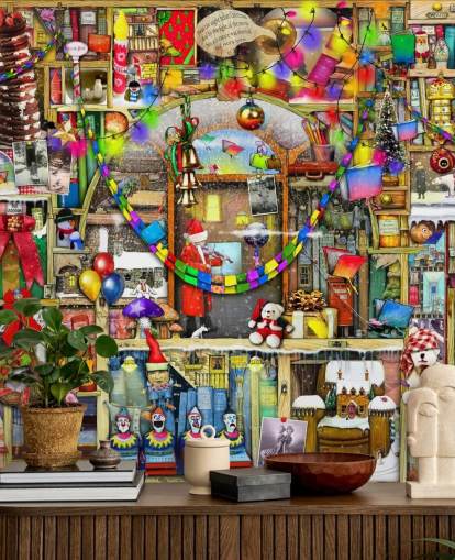 christmas bookshelf wallpaper