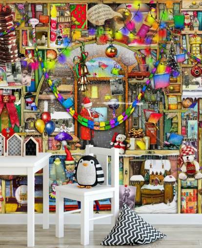 christmas bookshelf wallpaper