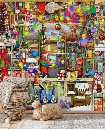 christmas bookshelf wallpaper