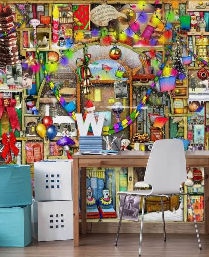 christmas bookshelf wallpaper