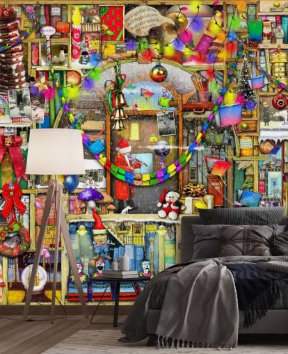 christmas bookshelf wallpaper
