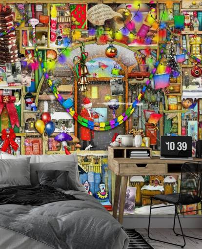 kerst boekenplank behang