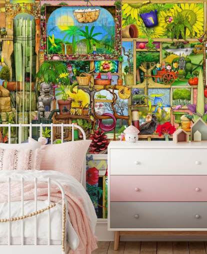 cupboard full of gardening objects wallpaper