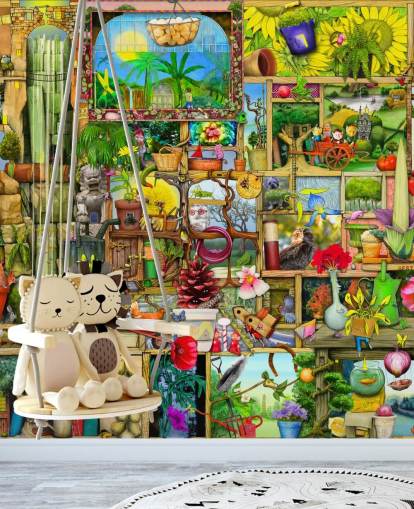 cupboard full of gardening objects wallpaper