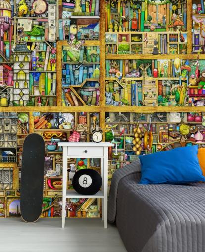 Colorful Bookshelf Wallpaper