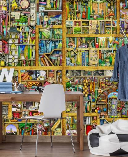 Bunte Bücherregal-Tapete