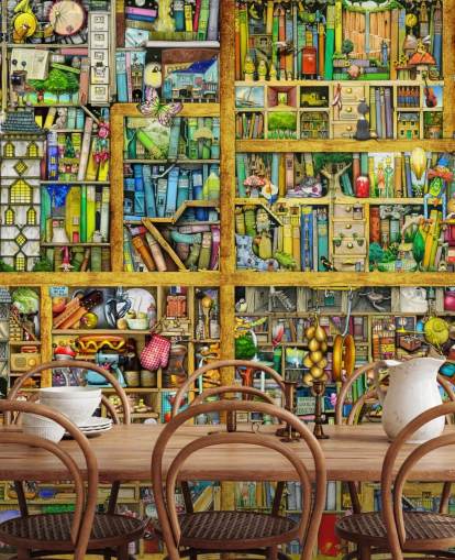 Bunte Bücherregal-Tapete