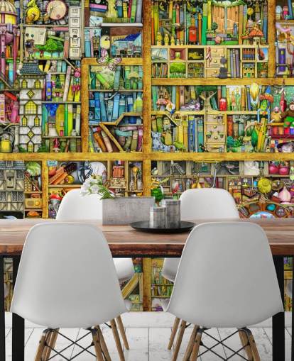 Colorful Bookshelf Wallpaper