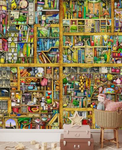 Colorido papel pintado de estantería