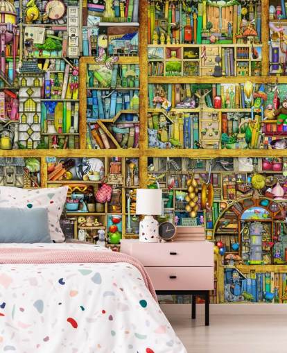 Colorful Bookshelf Wallpaper