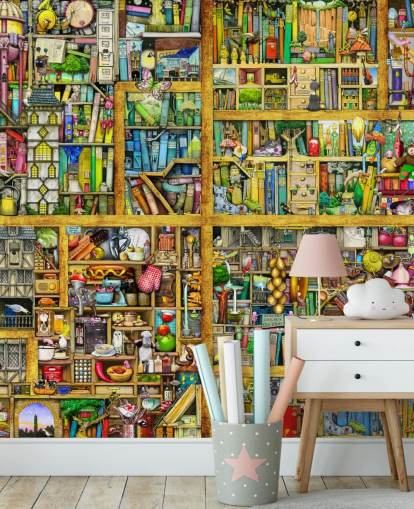 Bunte Bücherregal-Tapete Bunte Bücherregal-Tapete
