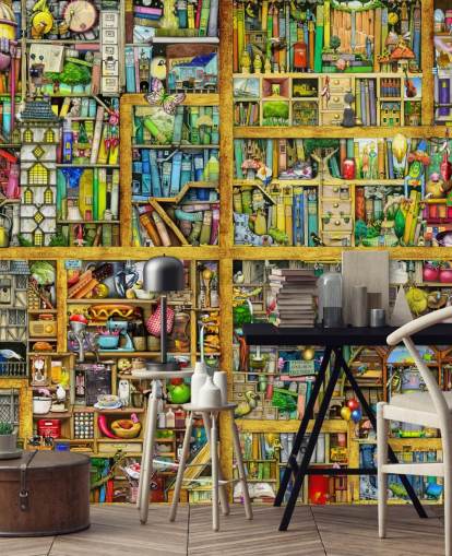 Bunte Bücherregal-Tapete