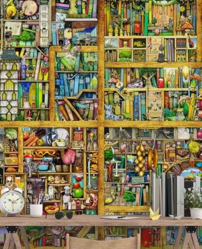 Colorful Bookshelf Wallpaper