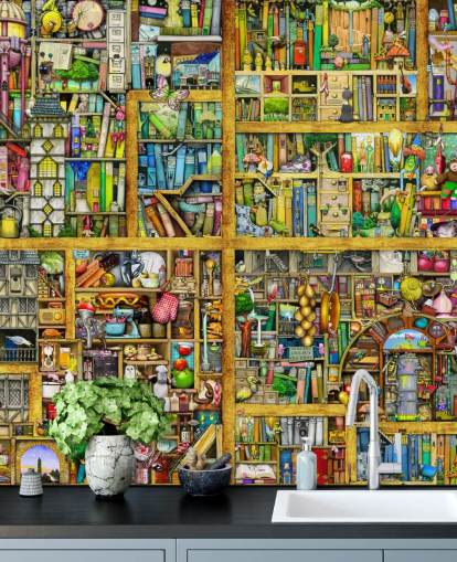 Bunte Bücherregal-Tapete Bunte Bücherregal-Tapete