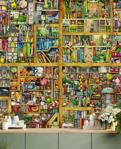 Colorful Bookshelf Wallpaper