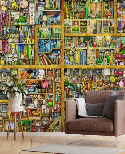 Bunte Bücherregal-Tapete