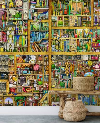 Kleurrijk boekenplankbehang