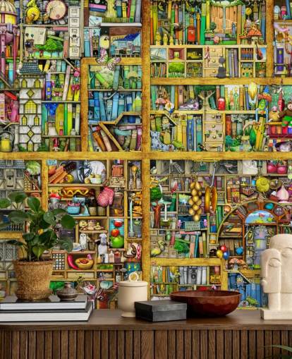 Colorful Bookshelf Wallpaper