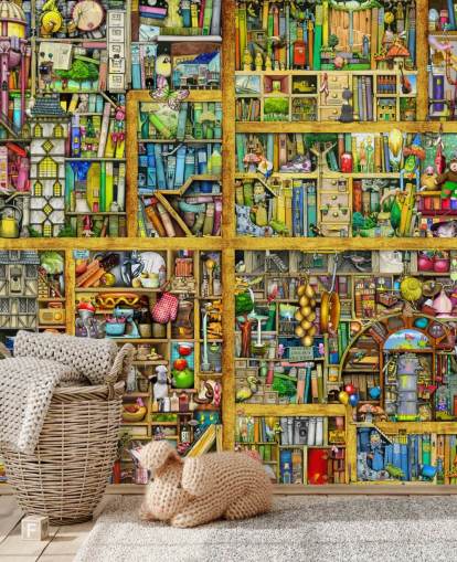 Kleurrijk boekenplankbehang