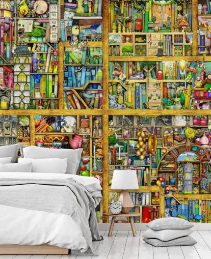 Colorful Bookshelf Wallpaper