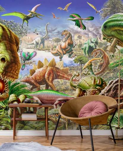 Dinosaurs verden vægmaleri Dinosaurs verden vægmaleri