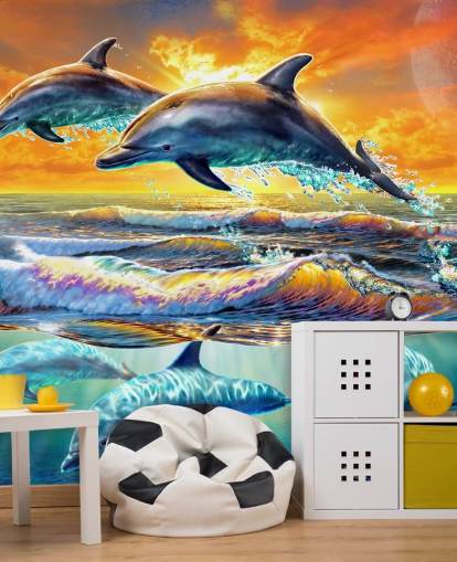 Papier Peint Dauphins Jouant