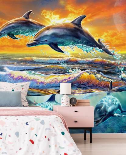 Papier Peint Dauphins Jouant