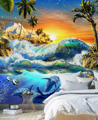 Delfin und tropische Fische Wallpaper