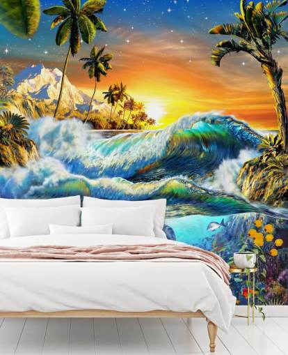 Papel pintado Delfines y peces tropicales Papel pintado Delfines y peces tropicales