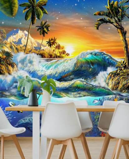 Carta da parati delfini e pesci tropicali