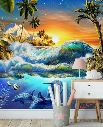 Dolphin og tropisk fisk tapet Dolphin og tropisk fisk tapet
