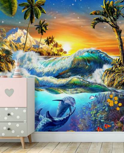 Carta da parati delfini e pesci tropicali